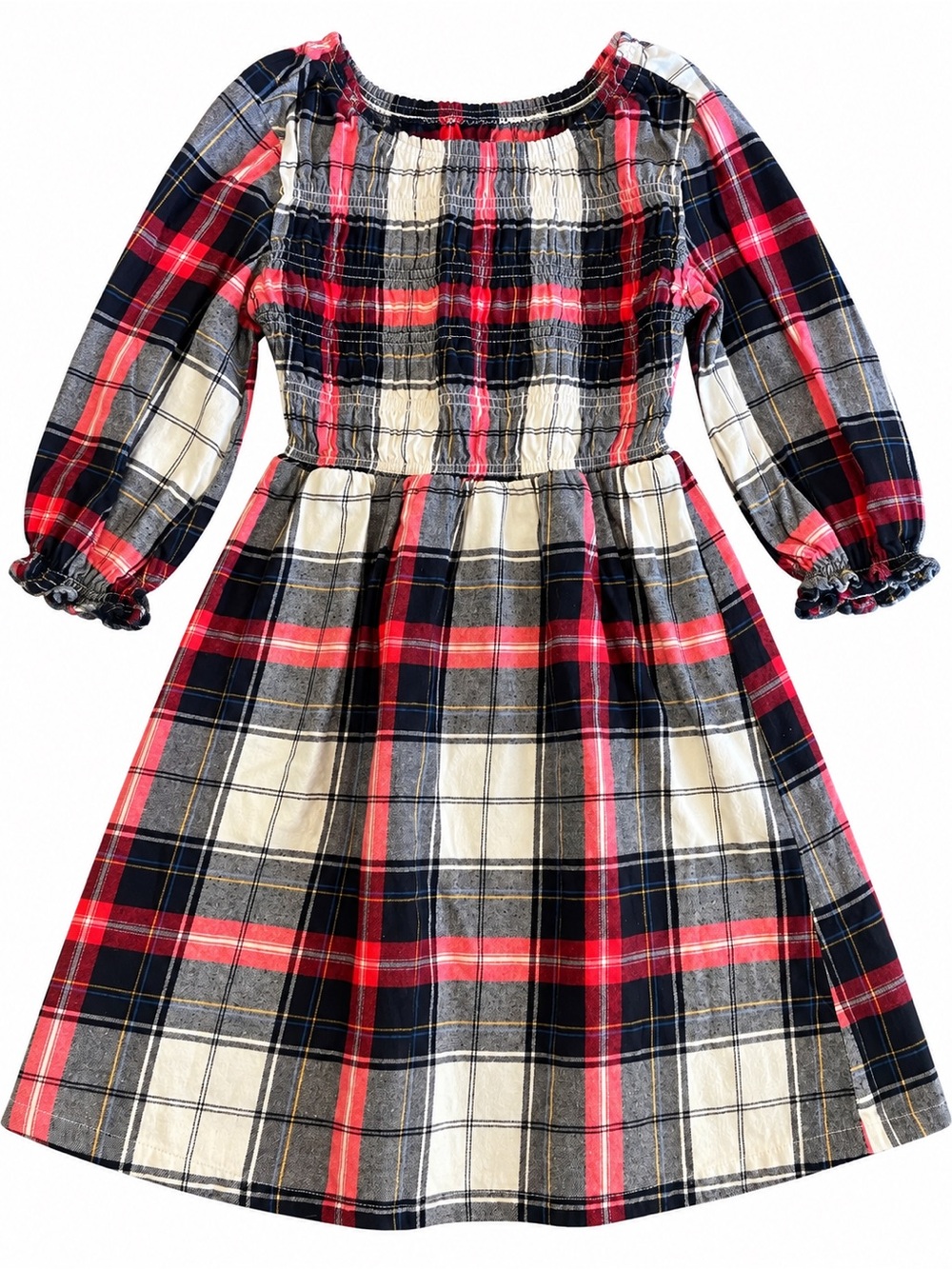 Old Navy Red Navy Cream Plaid Smocked Dress